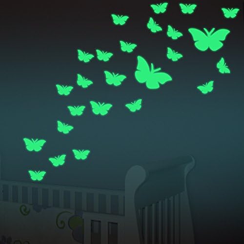 Amaonm 12 PCS Removable Glow In The Dark Green Butterfly Wall Decals DIY Home Art Decor Decorations Butterflies Wall Stickers Murals for Kids room Girls Bedroom Nursery Room Classroom Living room
