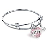 New Year Gift for Family Pink Crystal Love Heart Charm Pendant Beads Silver 8