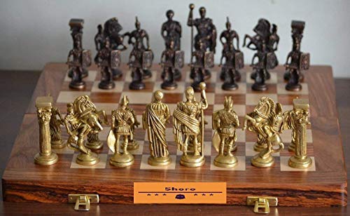 Shoro Hand Crafted Roman Brass Chess Set with wooden board