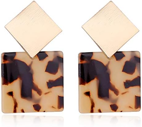 Deendeng Acrylic Marbled Leopard Tortoise Metal Square Stud Earrings Statement Jewelry