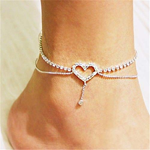 Sperrins Heart Pattern Crystal Anklet Women Simple Rhinestone Anklet Foot Accessories (Color 2) - Thumbnail 4