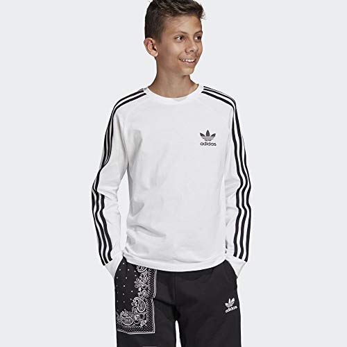 adidas Originals Kids' Little 3-Stripes Long Sleeve Tee, legend marine/multi/white, Medium