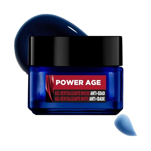 L'Oréal Men Expert Power Age Gel revitalizante de noche para hombres Anti-Edad y Anti-Arrugas, Potenciado con Ácido Hialurónico
