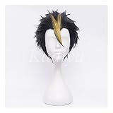 Kadiya Boys Cosplay Wig Full Hair Heat Resistant Black Mixed Yellow Synthetic Hair