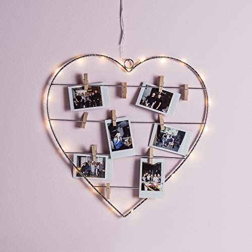 Lights4fun 18er Micro LED Herz Silhouette mit Wäscheklammern Foto Lichterkette Batteriebetrieb Timer Deko Muttertag