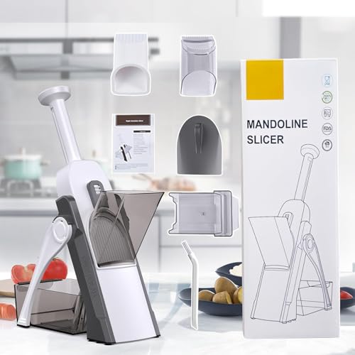Depets 5 in 1 Mandolin Vertical, Safe Mandolin Chopper, Food Slicer, Slicer, Cuts into Strips, Julienne and Cubes, Adjustable Thickness from 1-8mm