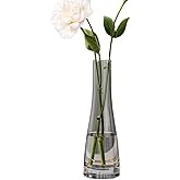 Hand-Made Blown Glass Bud Flower Vase Single Stem Clear Vase Decorative Small Vase Bottles for Wedding Party Centerpiece Home and Office Decoration (Grey)
