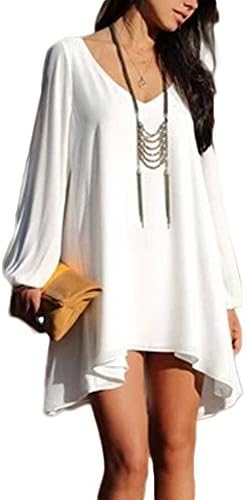 Voinnia Womens Casual Loose Chiffon V Neck A Line Dress