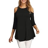 Moguer Women's Loose 3/4 Sleeve Shoulder Cut Out Tunic Tops T shirt