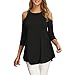 Moguer Women's Loose 3/4 Sleeve Shoulder Cut Out Tunic Tops T shirt