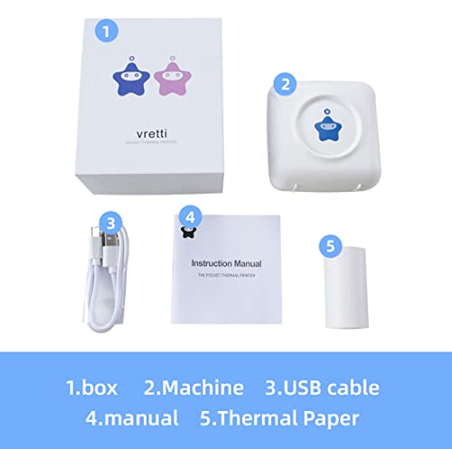 Portable Thermal Printer, Mini Bluetooth Mobile Printer Compatible with Android & iOS, 300DPI Wireless Pocket Picture Printer for iPhone Working Listing, Notes, Journal, Travel (White-Blue, TP2)