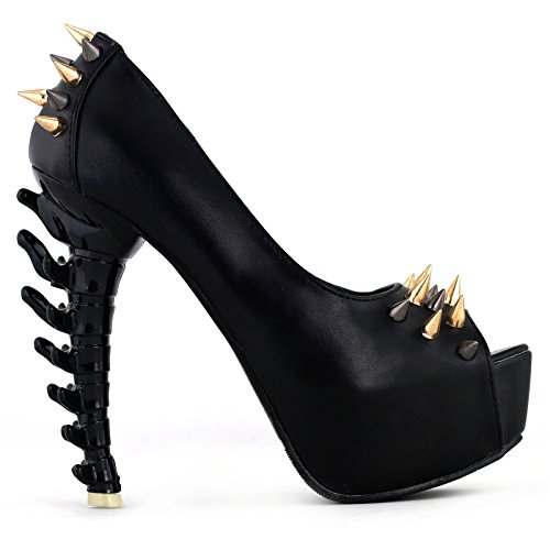 SHOW-STORY-Womens-Punk-Spike-Peeptoe-Platform-Bone-Heel-Club-PumpsLF80627