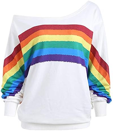 HOMEBABY Women's Rainbow Print Ladies Cold Shoulder Blouse Casual Sweatshirt Plus Size Teenage Girls Long Sleeve Sport Tops Workout Fitness Yoga Pullover Jumper Autumn Shirts