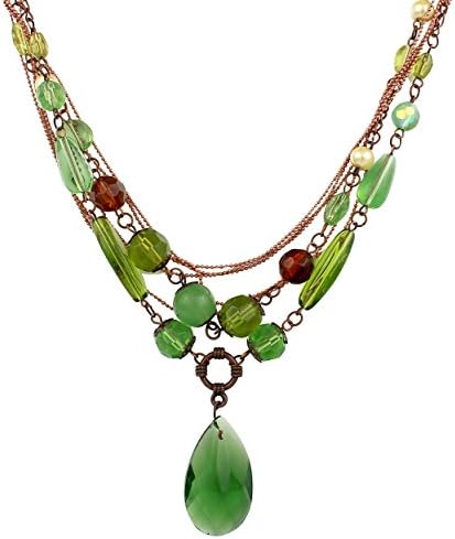 Multi Strand Multi Tone Glass Bead Teardrop Necklace (Green)