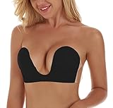 Unilove Strapless Bra Push up Bras for Women Invisible Bra Adhesive Backless Bra (D, Black)