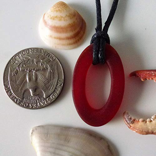Ocean mystery scarlet surf beach sea glass yoga meditation karma oval small beautiful pendant handmade necklace, unisex surfing jewelry on a waxed cotton 26 inch cord