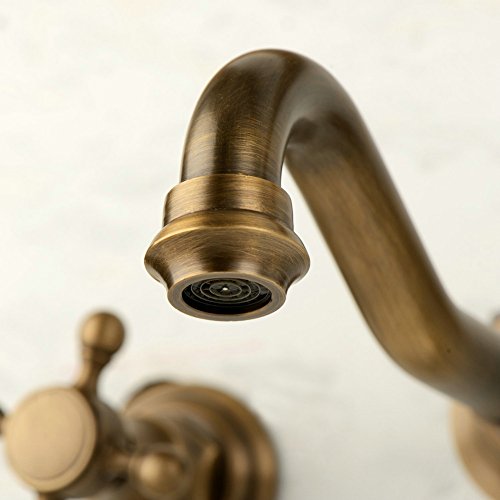 Beelee Wall Mount Double Handles 3 Hole Widespread Bathroom Sink Faucet Antique Brass Finish - Thumbnail 4