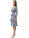 PattyBoutik Women Faux Wrap A Line Dress (Navy Blue and White10 Small)