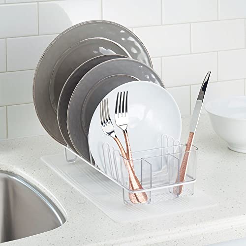 mDesign Steel Sink Dish Drying Rack/Dish Drainer Storage Organizer w/Wire Drainer, Drying Mat