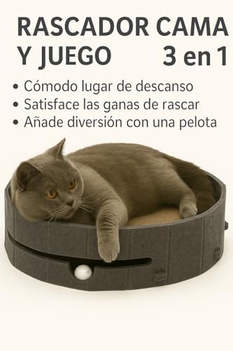 Cama de arranhão para gatos, 44 x 34 x 10 cm. Base para arranhar em cartão, material durável, resistente, proporciona conforto e diversão ao seu felino (cinzento)