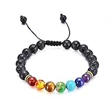 SROMAY 7 Chakra Healing Lava Stone Diffuser Bracelet - Braided Rope Natural Gemstone Beads Bracelet