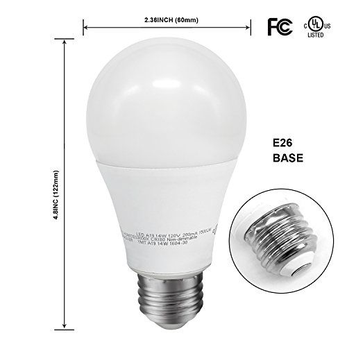 JULLISON A19 LED Light Bulb, 14W, 1500 Lumens, 100W Equivalent, 3000K Warm White, CRI80+, Non-dimmable, E26 Base, UL-Listed(4-Pack)
