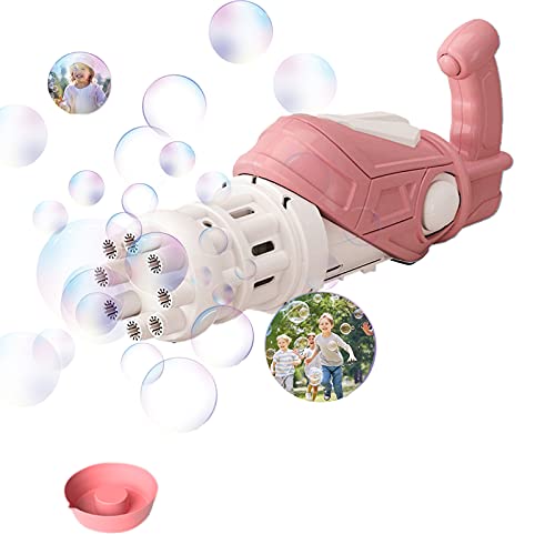 Bubble Machine, Gatling Bubble Machine, 8-Hole Bubble Blower, Automatic Bubble Blowing Machine Electric 40ML (Pink, Without Bubble Water)