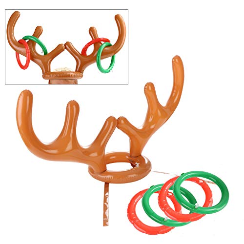 Christmas Party Games Inflatable Reindeer Antler Hat with Rings Favors for Kids Brown