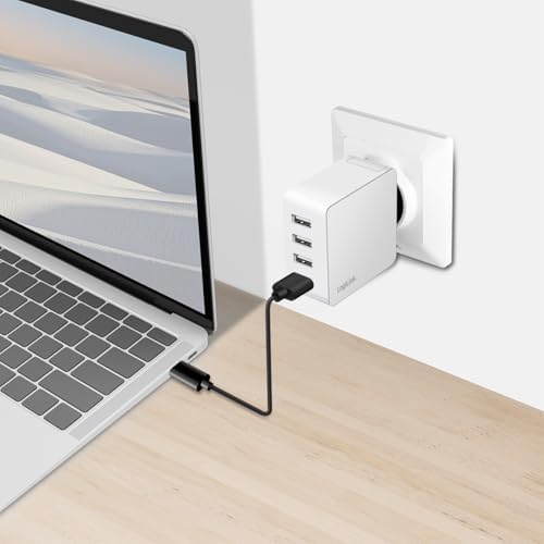 PA0336W - Adaptador USB de Carga/Toma de Corriente, 4 Puertos USB-A, 24 W, con 5 Tomas de protección