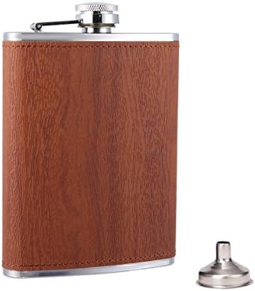 Taneaxon Wood Grain Pattern Leather Wrapped Stainless Steel Flask 8 oz