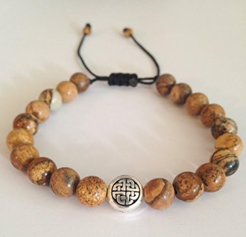The Artsy Nomad Men's Endless Knot Jasper Shamballa-style Bracelet Silver Plated