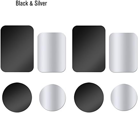 Happy Bell Mount Metal Plate For Magnetic Car Mount with 3M Adhesive 4 x Rectangular 4 x Round, Black&amp;Silver, Pack of 8