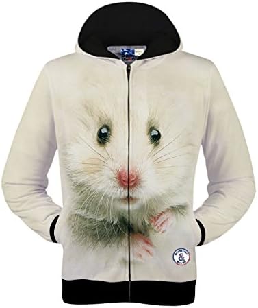 SparrK Mens Hamster 3D Print Sports Hooded Sweater Zipper Hoodie With Pockets M