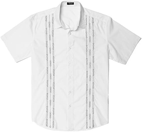 Gotchicon Mens Short Sleeve Cuban Guayabera Shirt Pintuck Embroidery Shirt White Medium