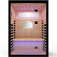 OUTEXER 2 Person Infrared Sauna Room Far Infrared Saunas Home Canadian Hemlock Indoor 2100W Low-EMF Dry Saunas with Oxygen Bar 7 Color Therapy 53.1 * 47.2 * 74.8inch