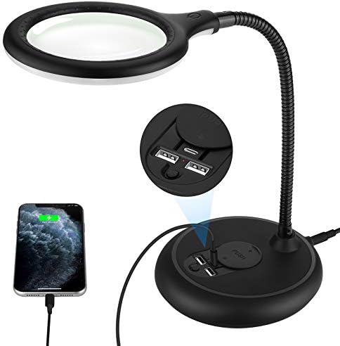 XYK 5X LED Magnifying Lamp with Type-C and USB Charging Port, Large Hand Free Magnifying Glass with Light and Stand for Reading Hobbies Crafts Close Work Workbench XYK 5X LED Magnifying Lamp with Type-C and USB Charging Port, Large Hand Free Magnifying Glass with Light and Stand for Reading Hobbies Crafts Close Work Workbench
