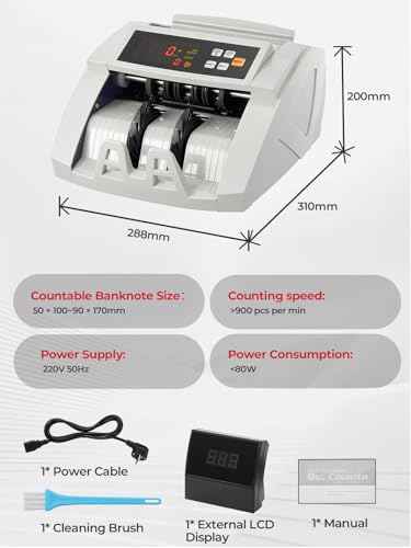 FOHERE Money Counter Machine, Professional Bill Counter with UV/IR/DD Counterfeit Detection, 1100 Banknotes/Minute, LCD Display, Value & Batch Cash Counting Modes for Shops, Banks and Restaurants