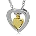 Double Heart Golden Cremation Urn Jewelry Necklace Pendant Funnel Fill Kit, Keepsake Memorial Ashes