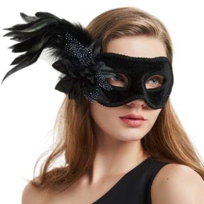 Women Venetian Mask Halloween Mask Feather Mardi Gras Mask Prom Carnival Face Feather Mask COS Fancy Peacock Feather Half Mask Party Cross-dressing Feather Hair Accessory Dance Party Supplies