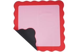 Dawnrait® Scalloped Mahjong Table Mat Neoprene: 33" Pink & Red Aesthetic | Anti-Slip & Noise Reduce American Mah Jongg Mat with Bag - Mahjongg Accessories and Gifts - Square Game Table Cover | Folded
