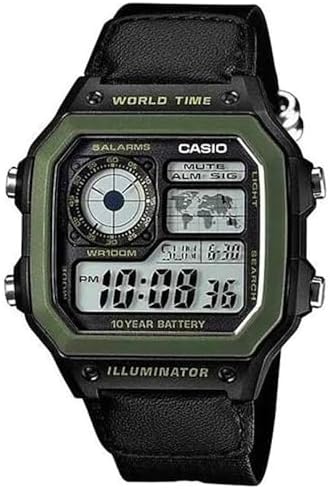 Casio Men's Watch AE-1200WHB-1BVDF Green/Grey Dial, Black Band