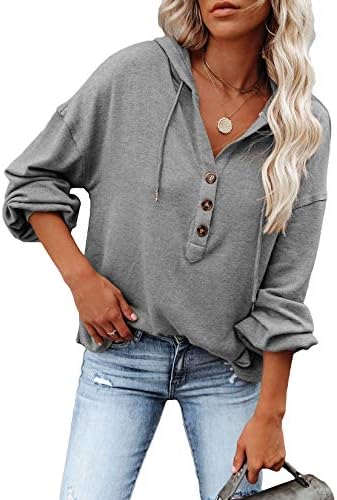 MLEBR Womens Long Sleeve Button Down V Neck Drawstring Hooded Henley Tops Sweatshirt Blouses 1 MLEBR Womens Long Sleeve Button Down V Neck Drawstring Hooded Henley Tops Sweatshirt Blouses