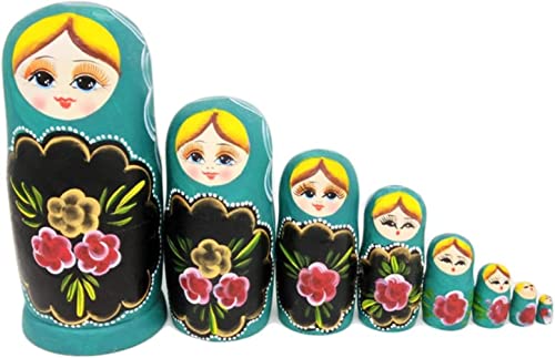 OUFEIJIA Stacking Dolls Green Nesting Dolls Eight Piece Girl with Smiling Face Stacking Dolls Peony Handmade Russian Stacking Dolls