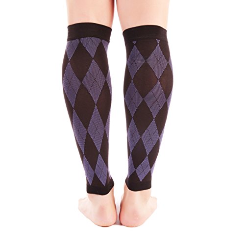 Premium Calf Compression Sleeve 1 Pair 20-30mmHg Strong Calf Support Graduated Pressure for Sports Running Muscle Recovery Shin Splints Varicose Veins Doc Miller (Argyle Black.Purple, Large)