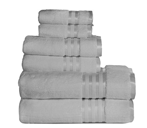 Casa Lino -Premium Quality Zero Twist, Air Soft, 6 Piece Towel Set, 2 Bath Towels, 2 Hand Towels 2 Washcloths, Machine Washable, Hotel Quality, Towel Gift Set- Dove Cotton Collection (Elephant Grey)