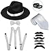 Men's Roaring 1920s Set Manhattan Fedora Hat,Y-Back Suspenders & Pre Tied Bow Tie, Gangster Tie & Fake Mustache (OneSize, Blackhat & Whitesuspenders)