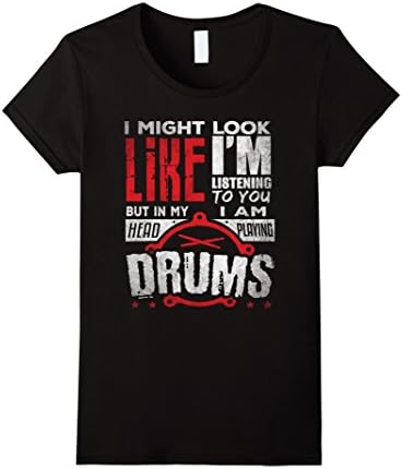 Women's In My Head I'm Playing My Drums T Shirt gift for Drummers Medium Black