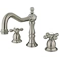 Kingston Brass KS1978AX Heritage Widespread Lavatory Faucet with Metal Cross Handle, Brushed Nickel