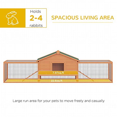 PawHut 2Story Large Wooden Rabbit Hutch Pet House with Ramps, Lockable Doors, Run Area and