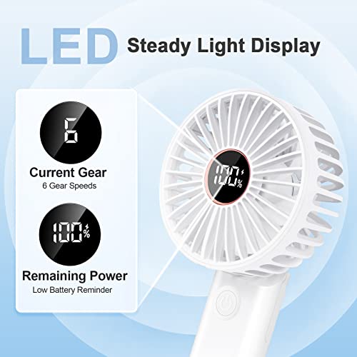 Mini Portable Handheld Fan, 3600mAh Rechargeable Small Fan, USB Fans Portable Battery Operated 6 Speeds, Pocket Ventoinha Table Silent Battery, Portable Hand Fan Foldable White
